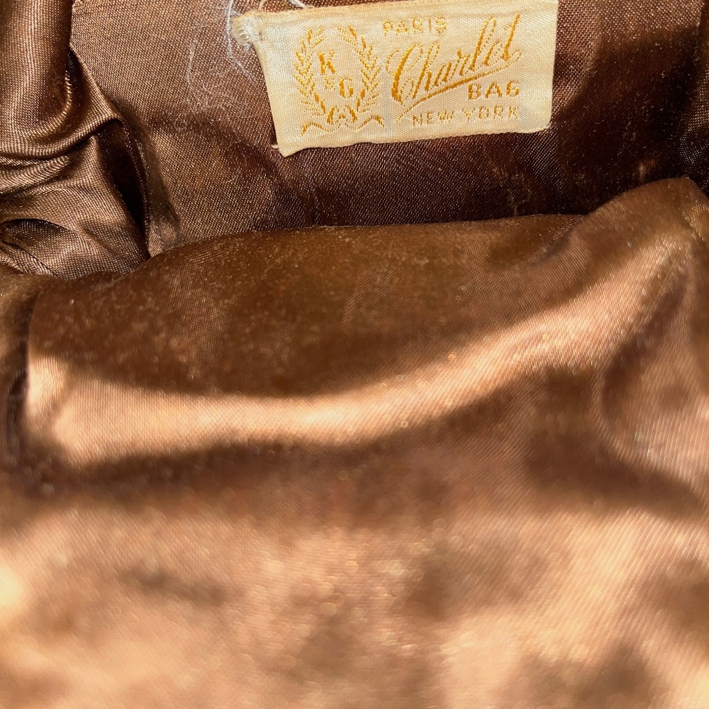 30s/40s Vintage K & G Charlet Paris New York Brown Kiss Lock Fabric Purse - Picture 4 of 4